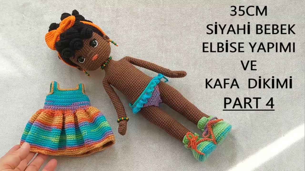 Siyahi KIZ Bebek ELBİSE ve Külot yapımı PART 4 (English subtitle) (crochet amigurumi doll tutorial)