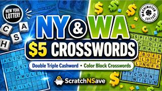 NY WA 5 Crossword Scratch-Offs Double Triple Cashword vs Color Block Crossword