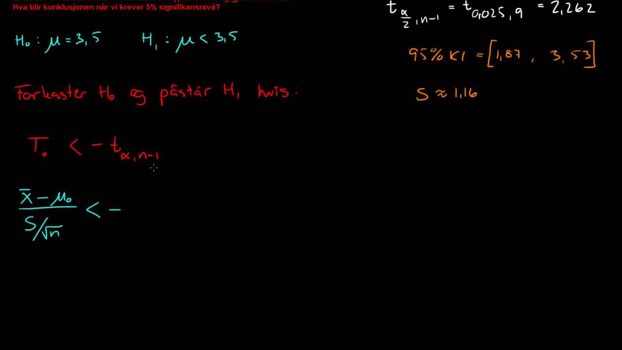 15b - Hypotesetest, sigma ukjent, t-fordeling (Statistikk)