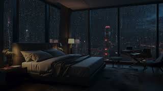 Cozy Room Ambience In City With Heavy Rain Sounds & Rain On Window For Sleeping, Relax, Focus, bgm