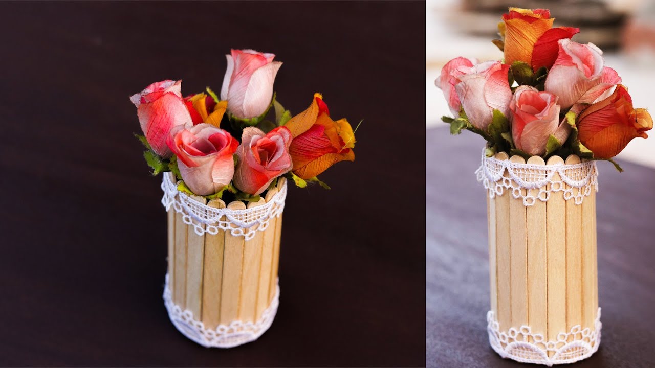 DIY Easy Flower Vase from Ice cream Sticks Flowers vase making DIY