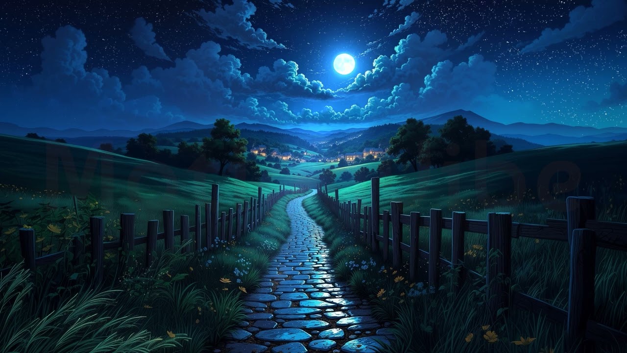 Quiet Village Night | Moonlit Path & Starry Sky Ambience | Relaxing Animated Background