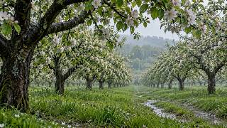 3 Hours 30 Minutes in a Rainy Apple Orchard | Gentle Rain & Spring Birds