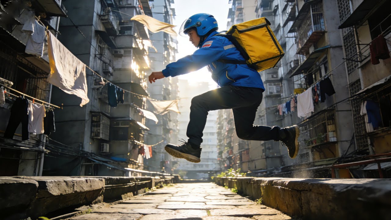 The delivery guy was late, so he took a shortcut  