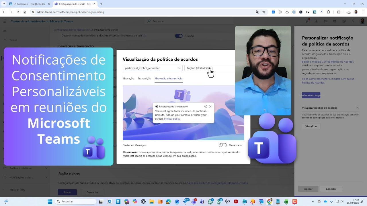 Notificações de Consentimento ✅❌ Personalizáveis em reuniões do Microsoft Teams