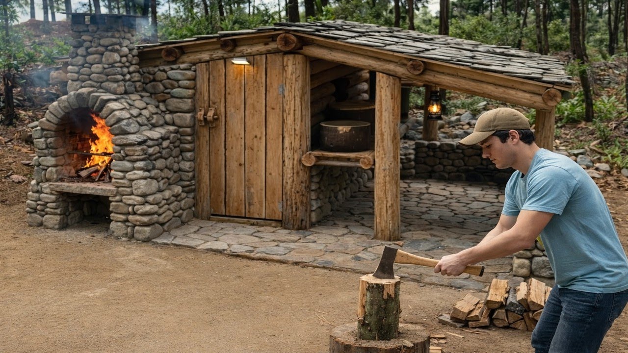 Perfect Forest Survival House – Built from Stone and Round Logs