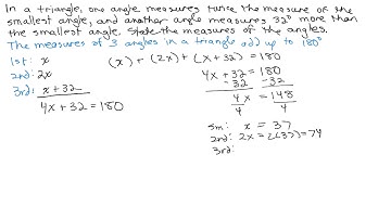 Find 3 angles in a triangle linear equation word problem Elem5