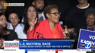 L.A. Mayor Karen Bass celebrates early lead in race on primary election night