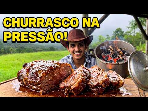 CHURRASCO NA PANELA DE PRESSÃO FEITO NA ROÇA PARA MEUS 4 FILHOS