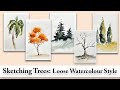 Easy trees 5 ways  suitable for beginners  watercolour tutorial  loose expressive style sketching