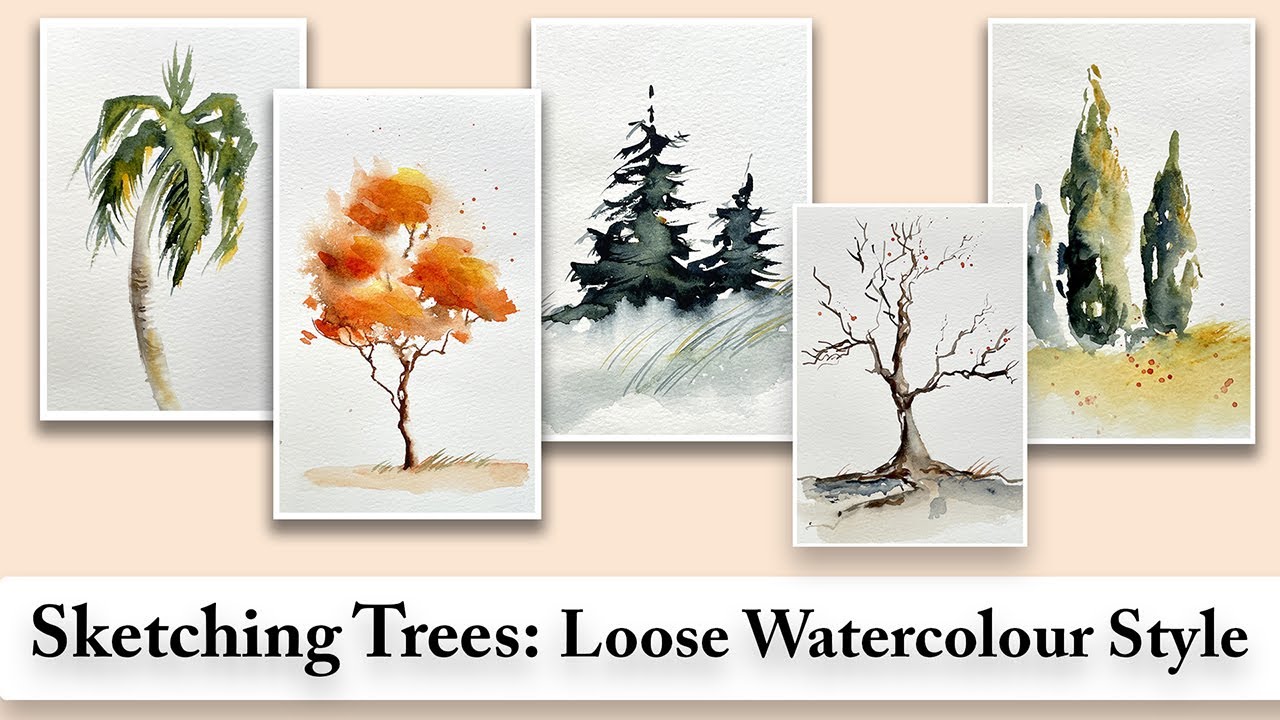 Easy Trees 5 Ways | Suitable for Beginners | Watercolour Tutorial | Loose Expressive Style Sketching