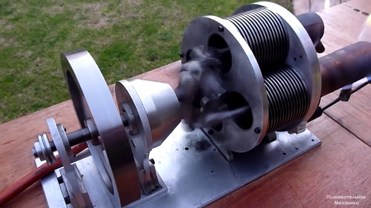 Двух цилиндровый двигатель Стирлинга с автоматом перекоса - YouTube