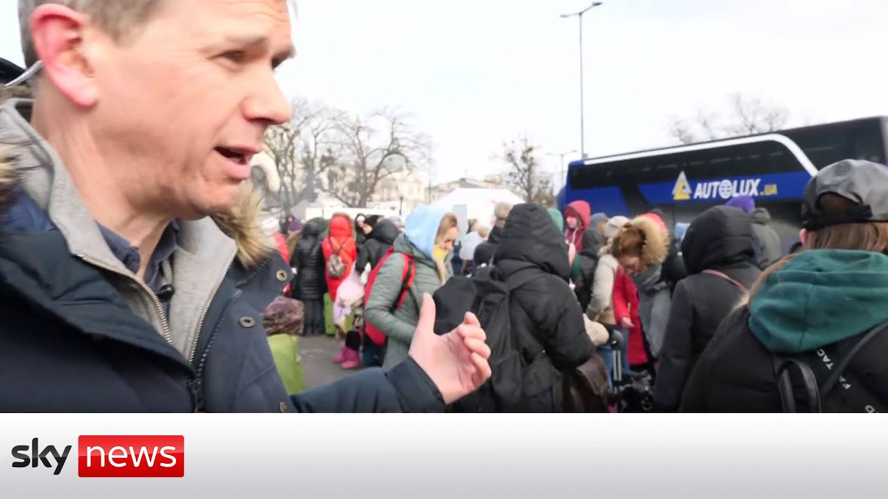 Ukraine Invasion: Sky correspondent in Lviv as thousands head to the border