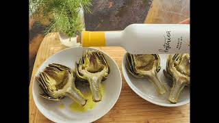 Steamed Artichokes with Kosterina Garlic Olive Oil
