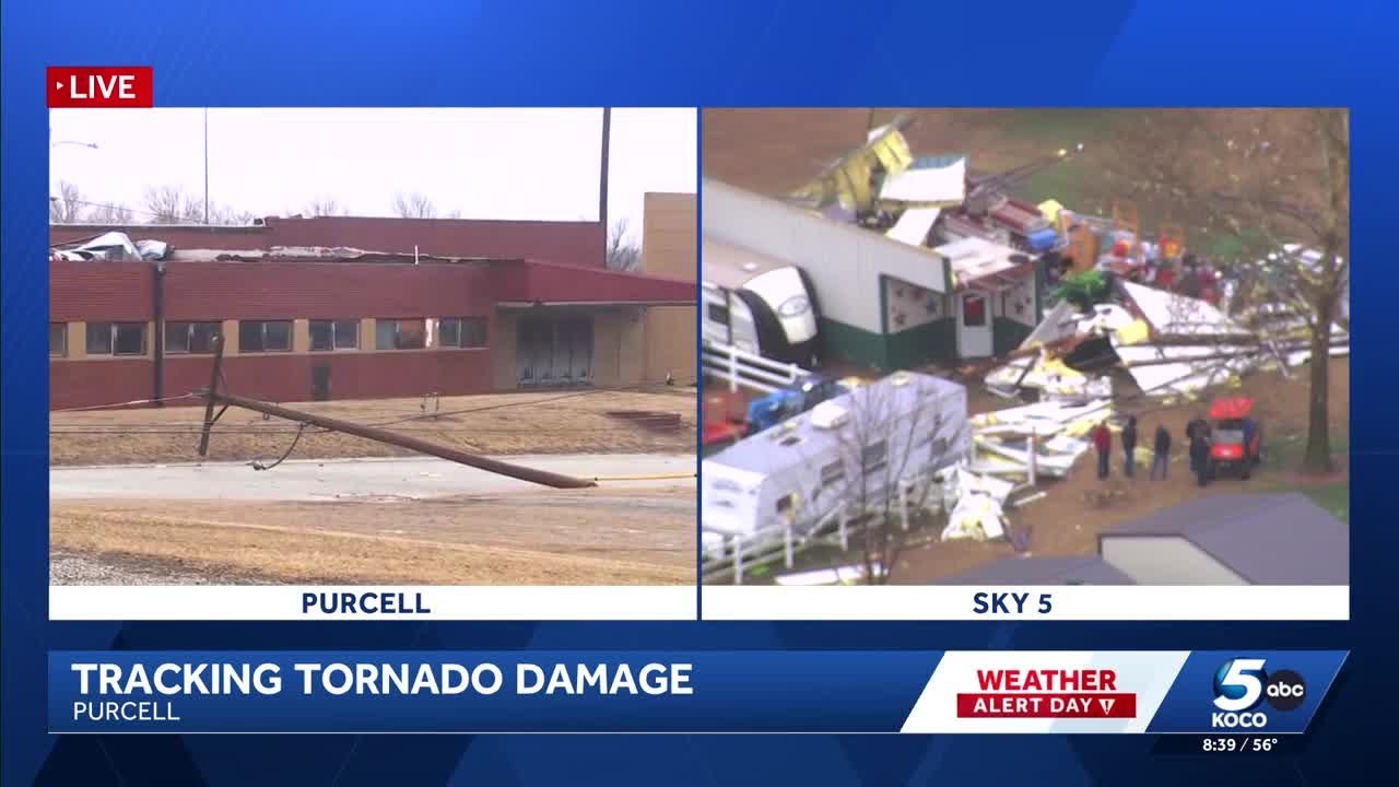 Tornado found throughout east side of I-35 in Purcell - YouTube
