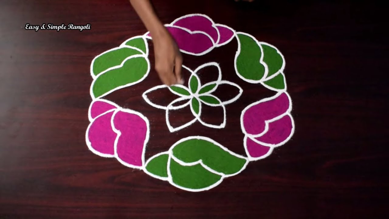 Easy Color Rangoli Design with 9x5 Dots | Easy Kolam Designs ...