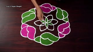 Rose Flower Kolam With Dots  Rose Flowers Rangoli With Colours