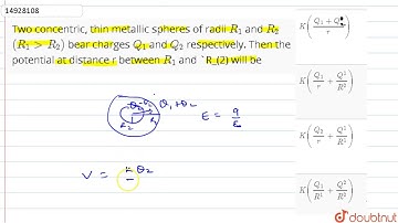 Two concentric, thin metallic spheres of radii `R_(1)` and `R_(2)` `(R_(1) gt R_(2))` bear