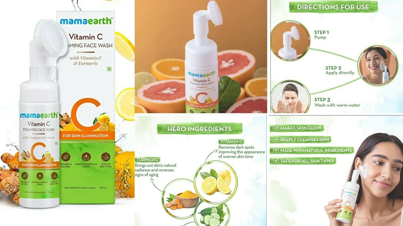 Mama Earth Vitamin C Face Wash With Foaming Silicone Cleanser Brush