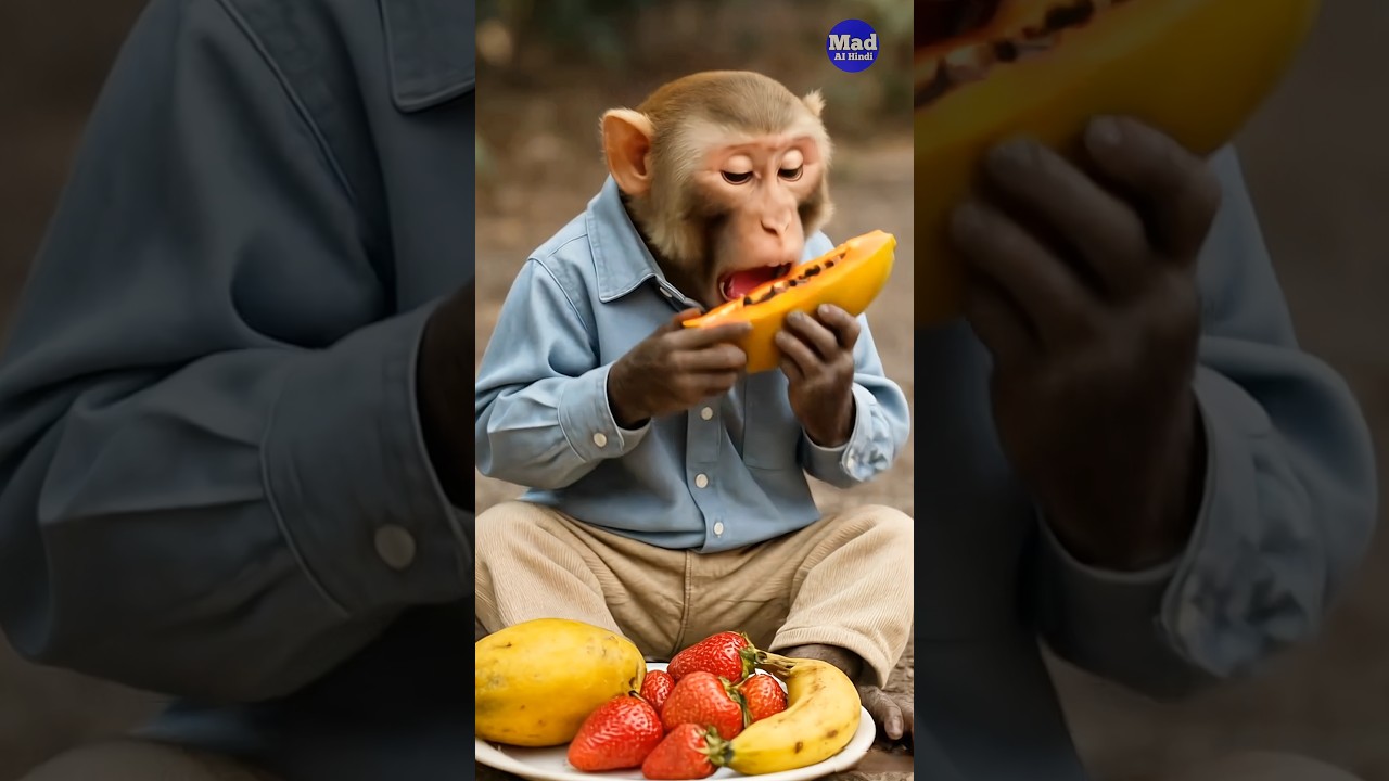 Funny Style Monkey Eating Papaya 😃🐒