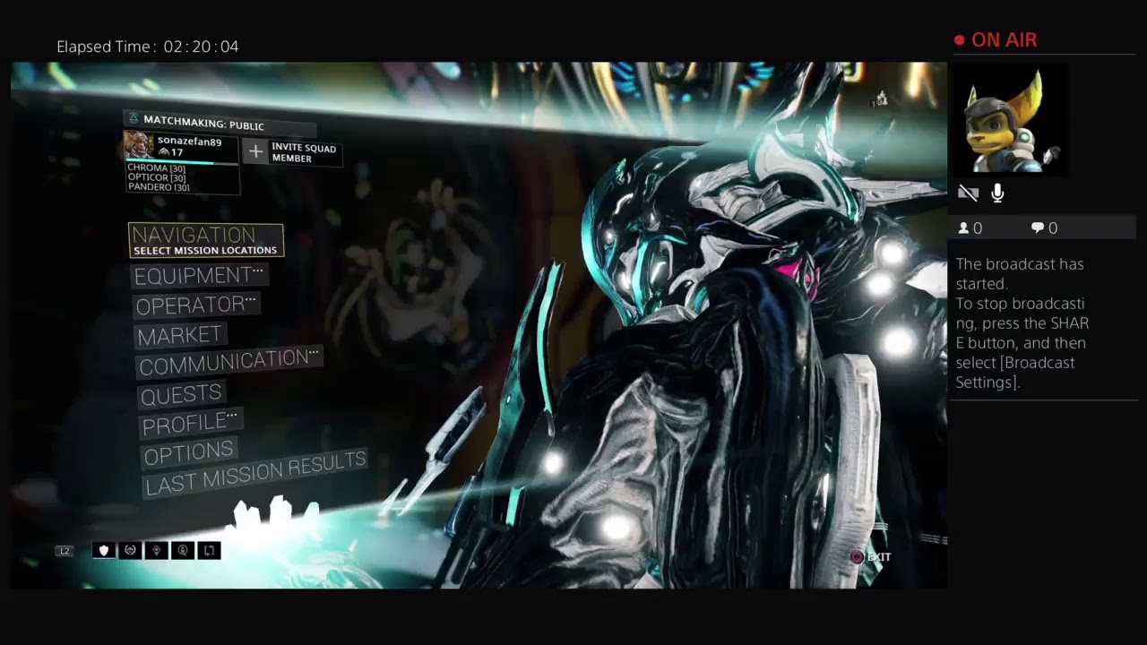 Thunder hunter67's live stream of Warframe chains of harrow