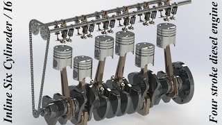 Dohc Inline Six Cylinder I6 Four Stroke Diesel Engine Working Animation, Solidworks Photoview360