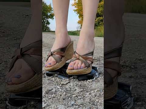 high heel car crushed in wedges #asmrcrush #satisfying #asmrsounds #crushing #heels #highheels