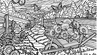 Color by Number Mountain Garden Sunflowers Butterflies & Scenic Pathway Zen Color app #coloringbook screenshot 4