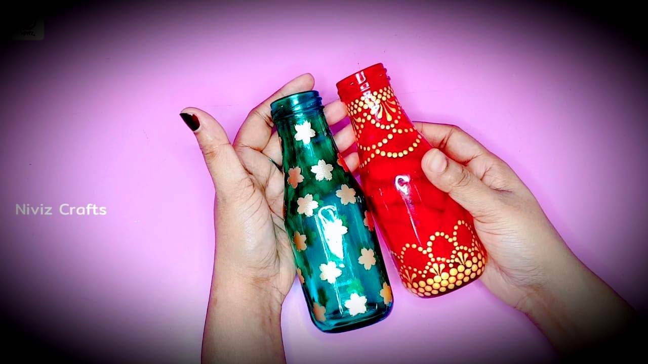 How To Paint Glass Bottle | Bottle Painting | DIY Bottle Art ...