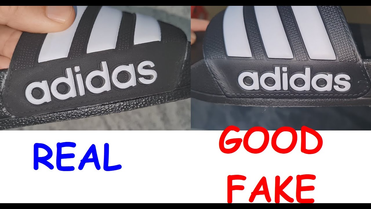 Adidas Adilette slides real vs fake. How to spot fake Adidas adilette ...