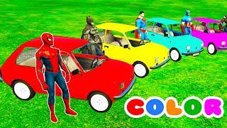 COLOR CARS Transportation & Spiderman Cartoon for kids w 3D Bus Superheroes for babies