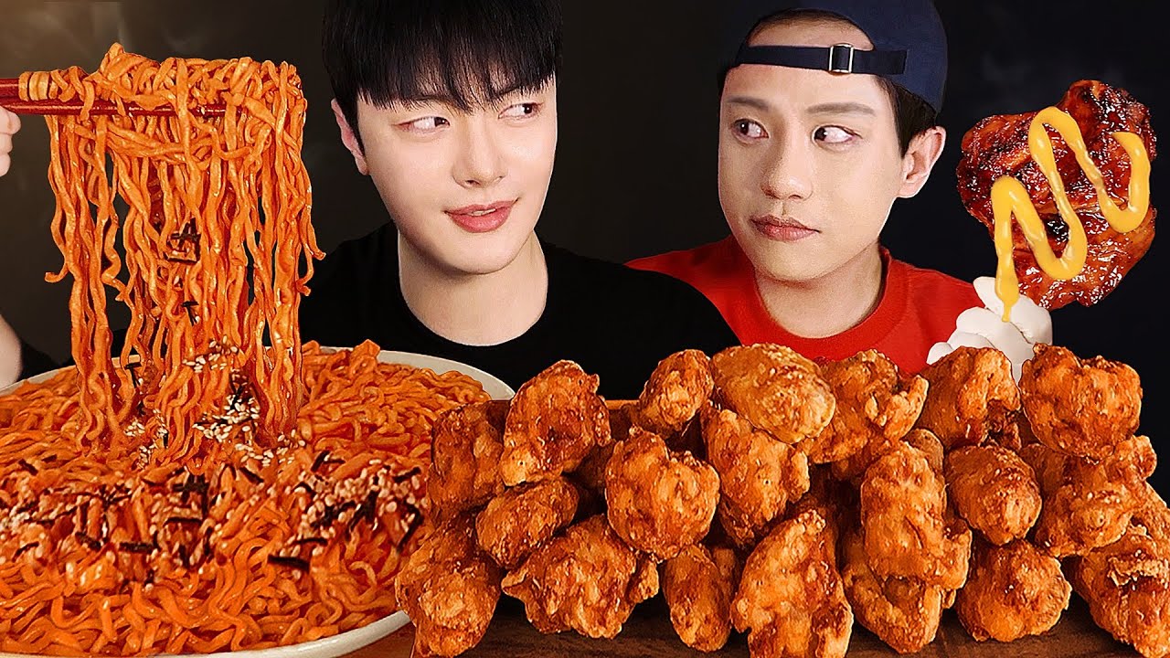 Острая лапша Булдак и хрустящая курица-барбекю МУКБАНГ АСМР