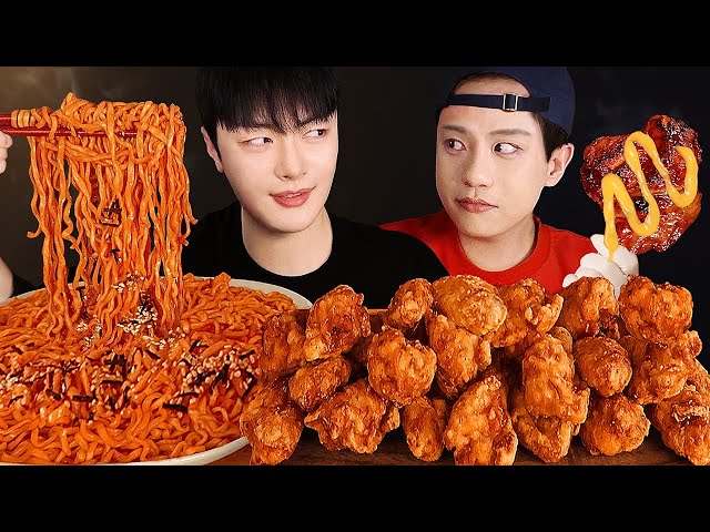 SUB)손절했던 친구랑 불닭볶음면 치킨 먹방!🍗🔥 불화설은 사실이었다.. Buldak & Chicken Mukbang asmr BBQ 신메뉴 바사칸윙 치킨 먹방 꿀조합
