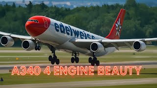 Edelweiss A340 (HB-JME) – 4-Engine Classic Departing Zürich | Rare Widebody Beauty