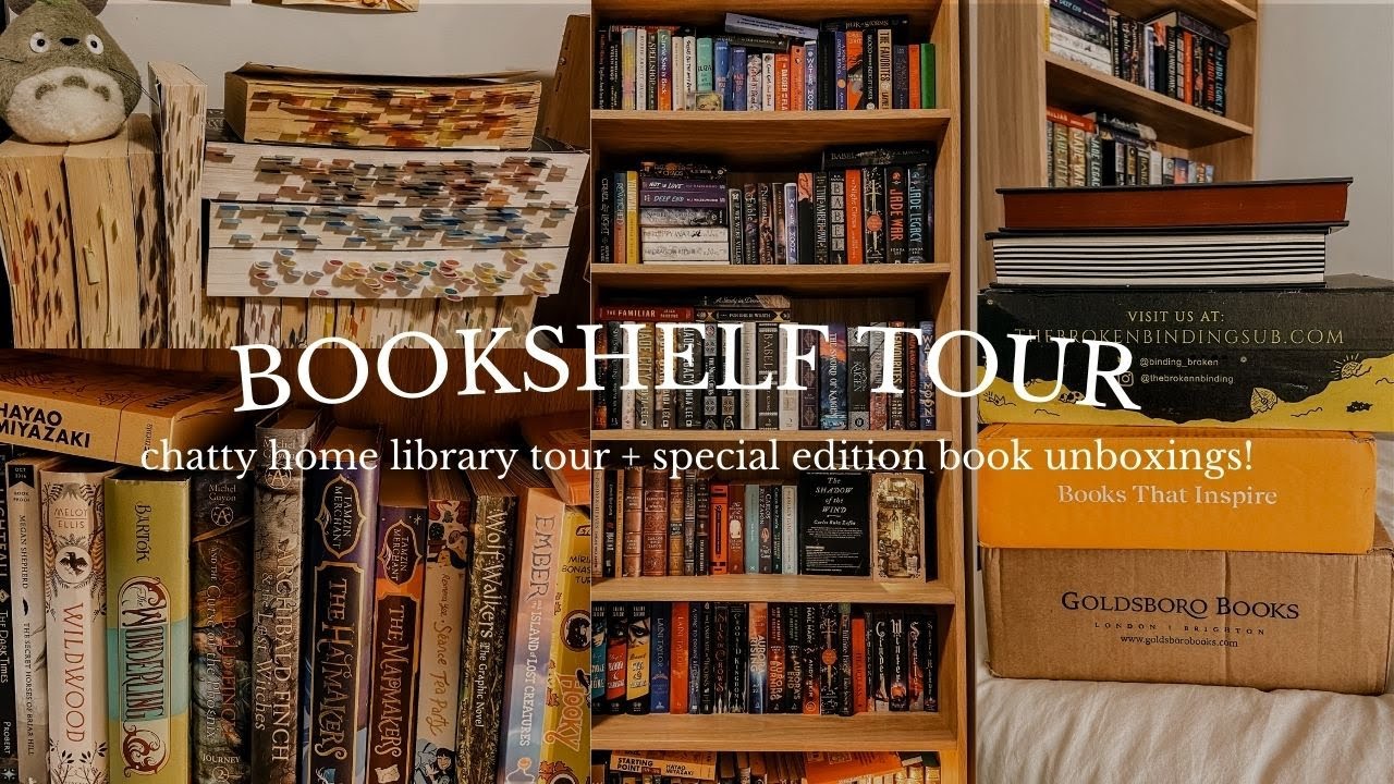in-depth bookshelf tour 🍂🍵 chatting about my collection + unboxing ...