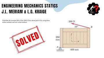 Calculate the moment of the 200-N force about point A by using 3 scalar methods and 1 vector method.