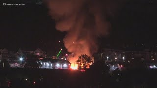 Smoke was billowing over Portsmouth due to large fire