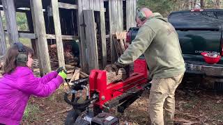 #19 Daddy & Daughters Splitting and Stacking Firewood on the Farm | Harbor Freight 20 Ton Splitter