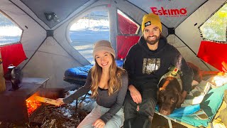 Winter Hot Tent Camping In Snow Storm | Cooking Moose Bolognese