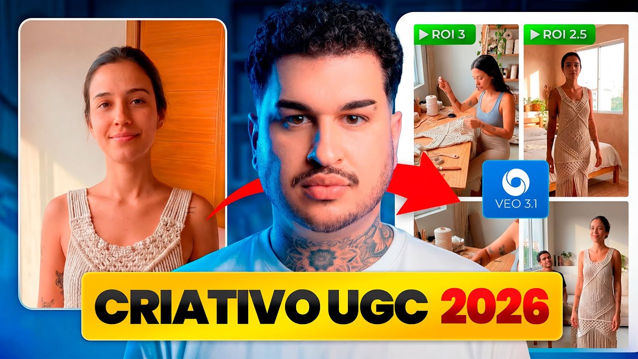 CRIATIVO UGC COM IA EM 2026 (VEO 3.1 de graça + download fluxo n8n)