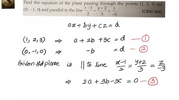 Three dimensional geometry: Equation of a plane passing through 2 points and || to a given line