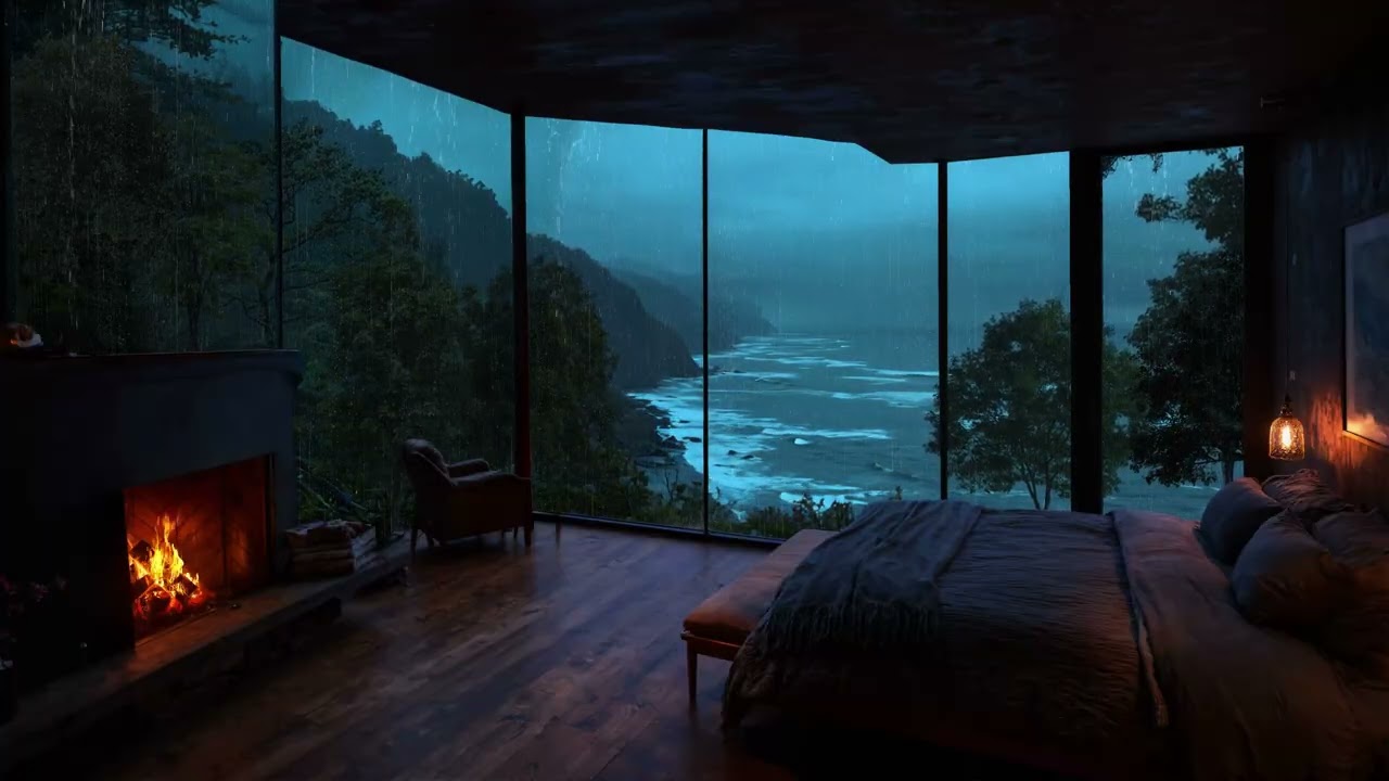 Rain and Fire Harmony | Serene Forest Cabin Ambience for Relaxation