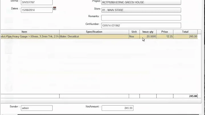 Create SIV (Store Issue Voucher).