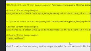 Website Got error 28 from storage engine