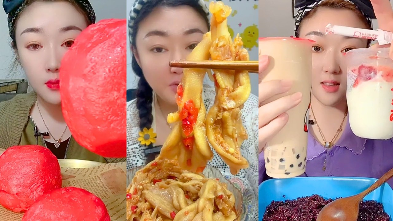 Red Steamed Buns, Spicy Chicken Feet, and Bubble Tea Mukbang