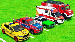 POLICE, AMBULANCE, FIREDEPRTMENT CARS TRANSPORTING WITH MAN TRUCKS! Farming Simulator 22