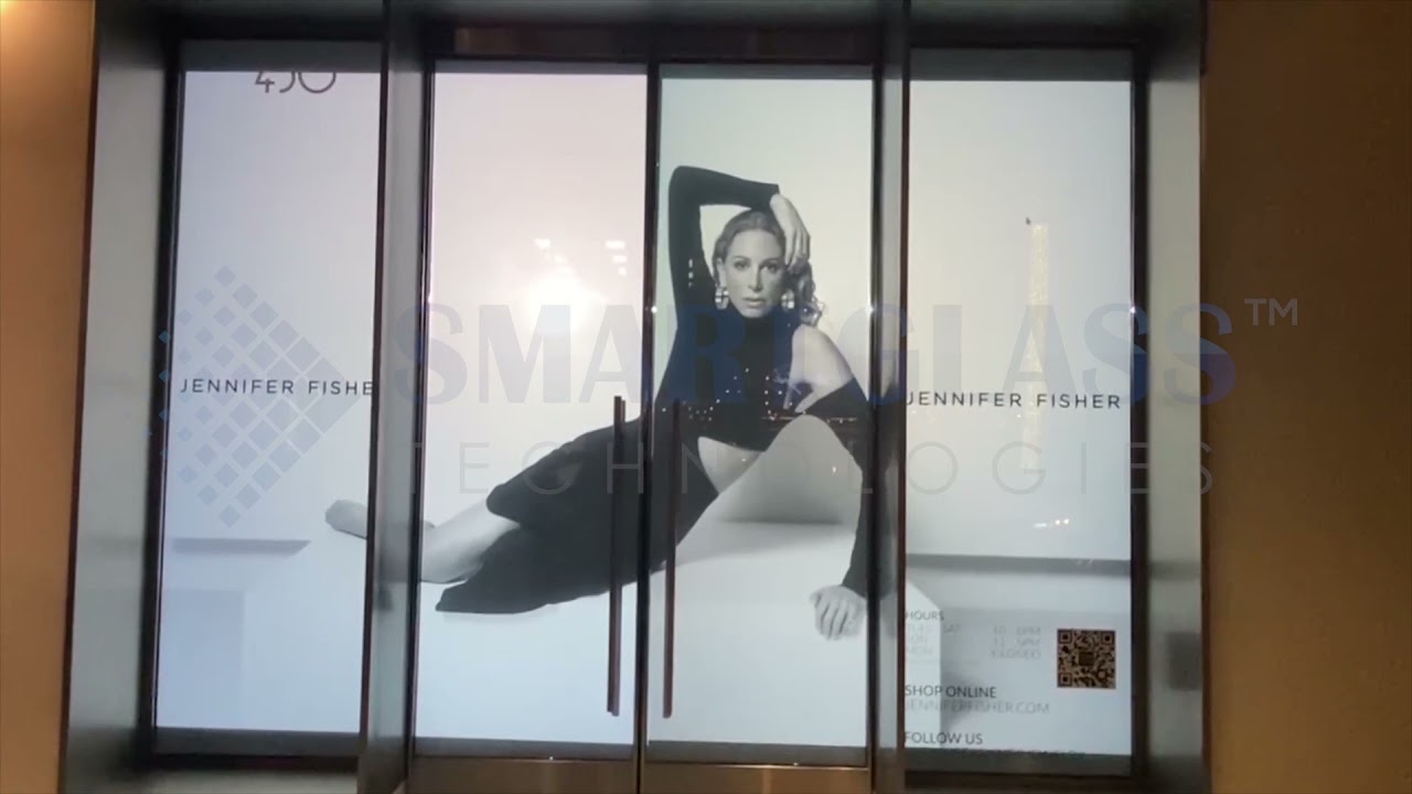 Rear projection Smart Film for front store windows and doors in Beverly