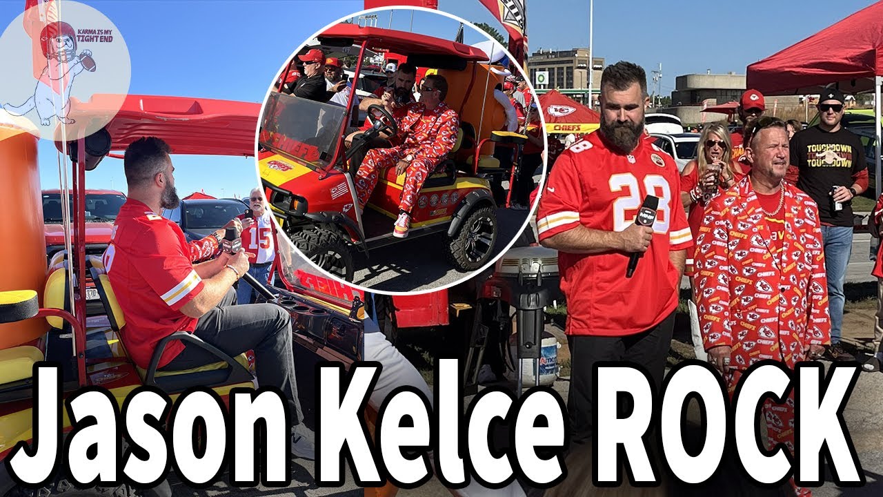 Jason Kelce rocks the fans at Chiefs tailgate ahead of the Saints game