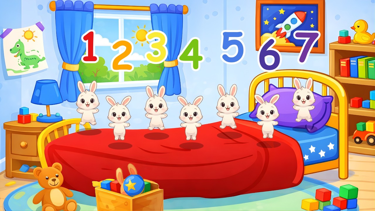 7 Little Rabbits on the Bed 🛏️ | Fun Counting Song for Kids (1–7) | Chibi Art