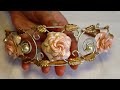 Flower Tiara with polymer clay roses and gold leaf. Diy headband crown. Wedding hair jewelry